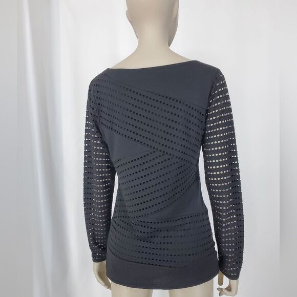 Vince Camuto Black Mesh-Like Long-Sleeve Bandage Top - Picture 6 of 12